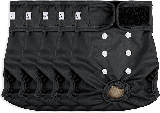Female Dog Diapers 5Pcs - Premium Reusable Diapers for Doggie in Heat - Highly Absorbent Dog Diapers Female for Pet Incontinence with Adjustable Snaps, Black, XL