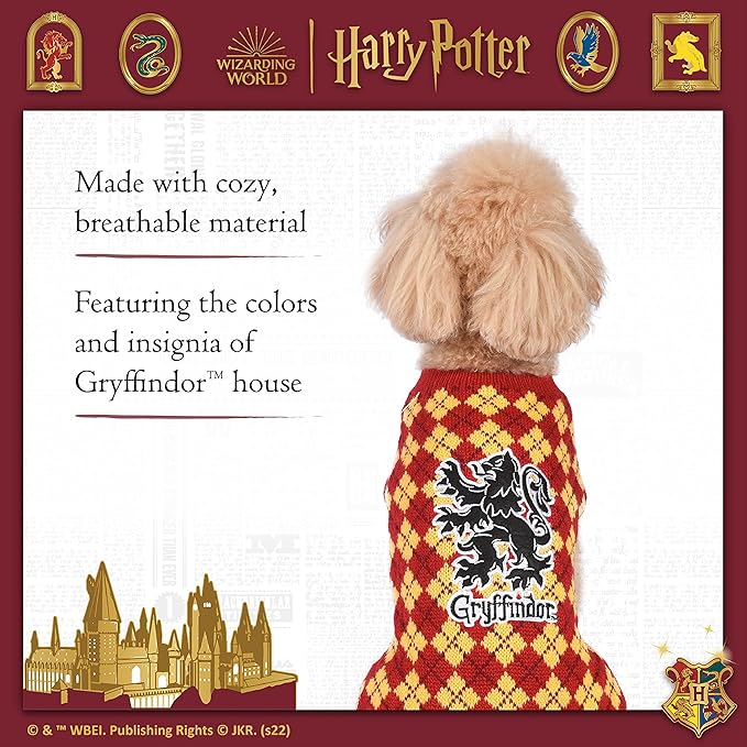Harry Potter Gryffindor Dog Sweater - Pet Outerwear for Dogs - Officially Licensed Dog Apparel & Accessories for Hogwarts Houses, Size Medium