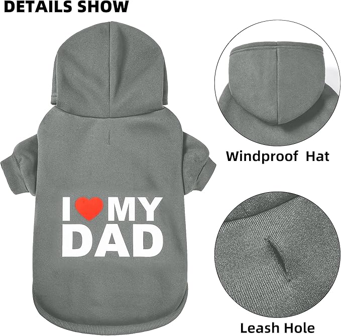 GreenJoy Dog Sweater Dog Hoodie Cold Weather Coat Hooded Sweatshirt for Puppies,Cats, Small Medium Large Dogs (Grey (I Love My Dad), Medium/Large)