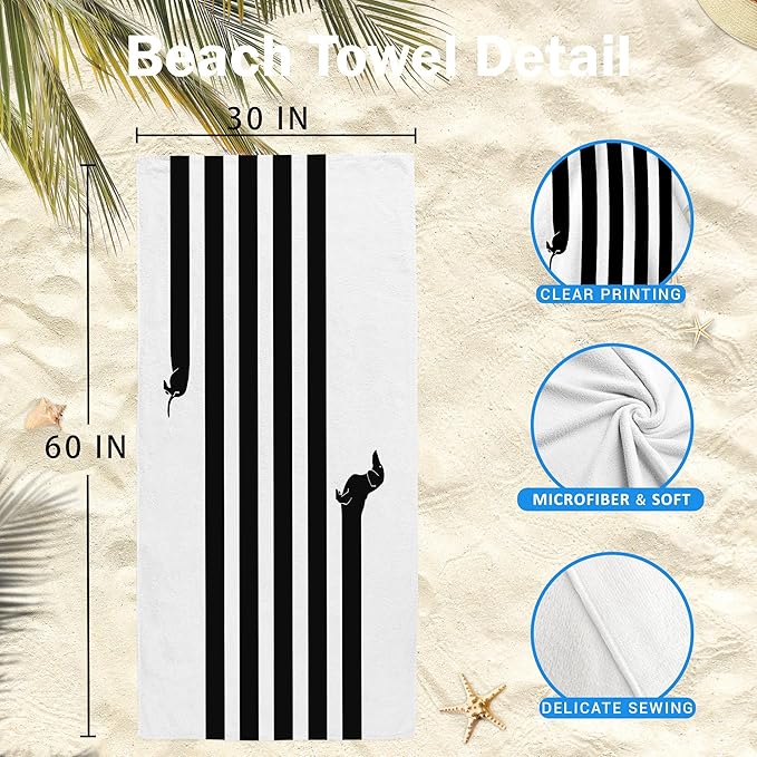 Funny Dachshund Dog Beach Towel Gifts for Dog Lovers Owner, Cute Wiener Microfiber Quick Dry Travel Sand Free Beach Towels Oversized Decor for Bathroom Swimming Pool 30x60 Inch