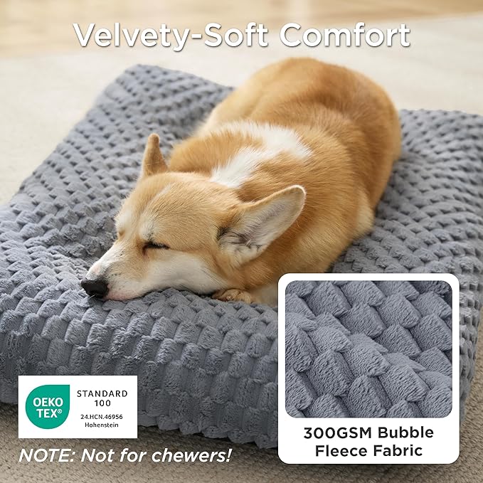 Bedsure Small Washable Dog Bed for Crate, Soft Fluffy Bubble Fleece Pet Bed Mat for Deep Sleep, Non-Slip and Machine Washable Kennel Sleeping Pad for Small Dogs/Puppy/Cat, 23"x17"x3", Grey