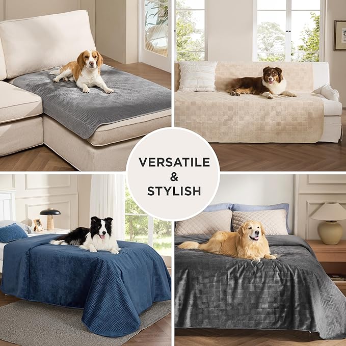Bedsure Waterproof Bed Cover for Dogs Washable - Waterproof Blanket for King Bed Couch Sofa Cozy, Lightweight Furniture Protector for Pet Cat Quick Drying, Charcoal, 82x102IN