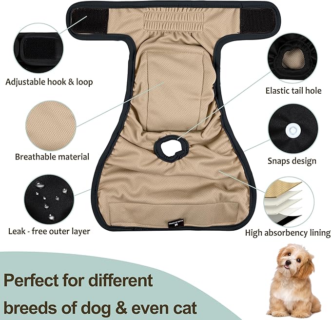 Washable Female Dog Diapers - Premium Reusable Diapers for Doggie in Heat - Highly Absorbent Dog Diapers Female for Pet Incontinence with Adjustable Snaps(Black, XL)
