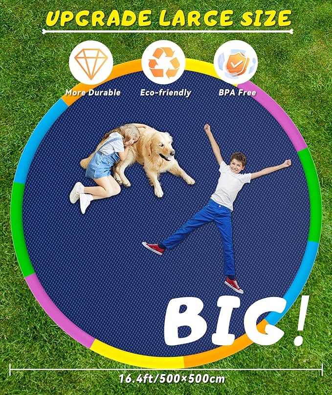 EPN Splash Pad, 16.4 FT Size Extra Large Sprinkler Play Mat for Dogs & Kids, Thicker Pool Summer Outdoor Water Toys Fountain Pad for 3+ Children & Pets