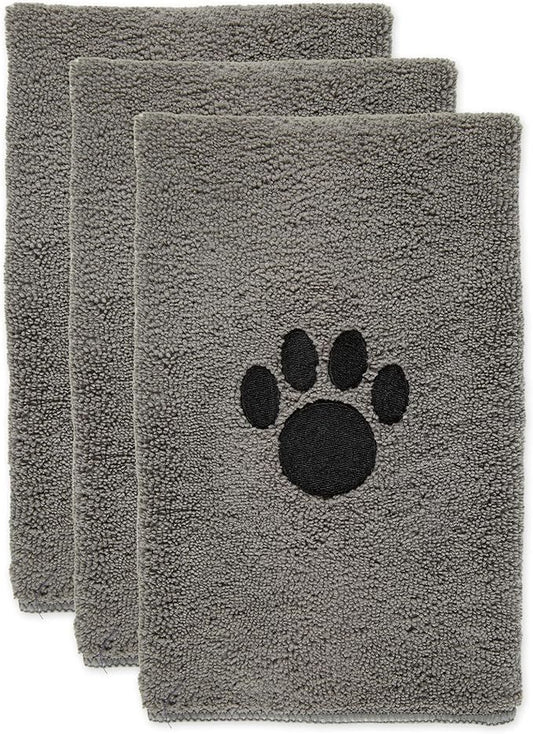 Bone Dry Pet Grooming, Embroidered Microfiber Towel Drying Collection, 15x30, Gray