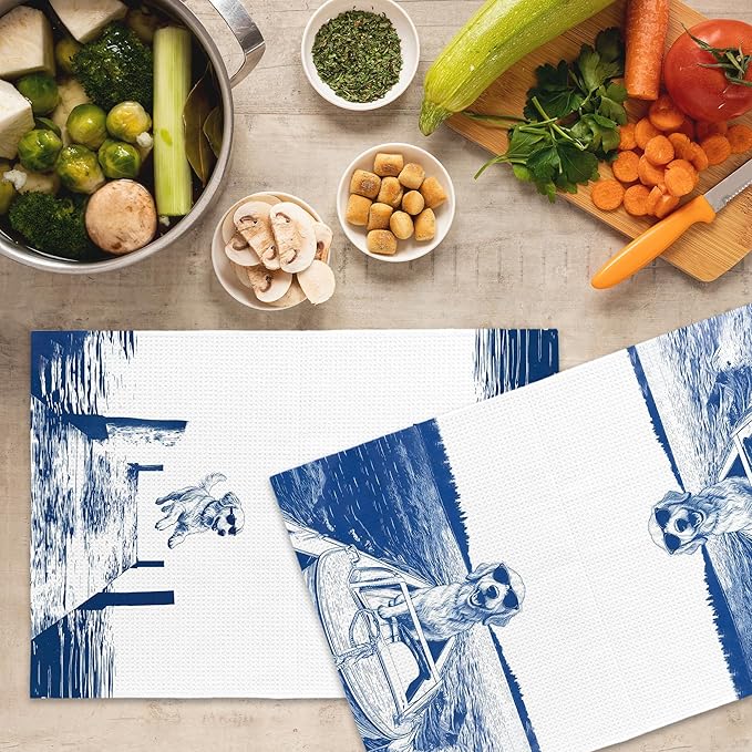 Lake House Decor Golden Retriever Kitchen Towels Set of 2, Summer Funny Lake Dog Coastal Bathroom Hand Towel, Dog Lover Gifts Tea Towel Dish Towels 16x24 Inch