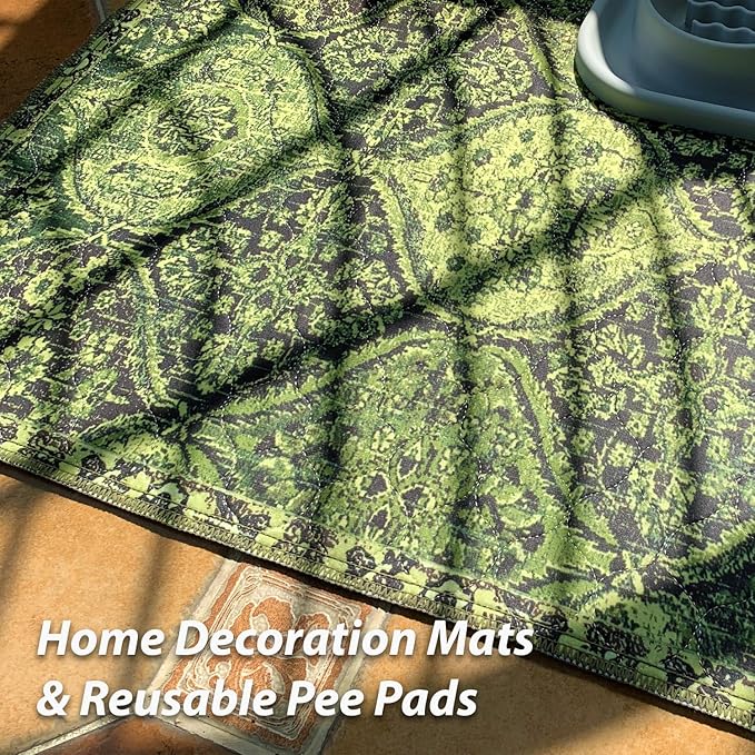 nunubaby Washable Pee Pads for Dogs, Stylish, Non-Slip and Leak-Proof Pee Pads. Reusable Potty Pads for Dogs for Crates and Floors.(Green/Multi, 31" x36" )