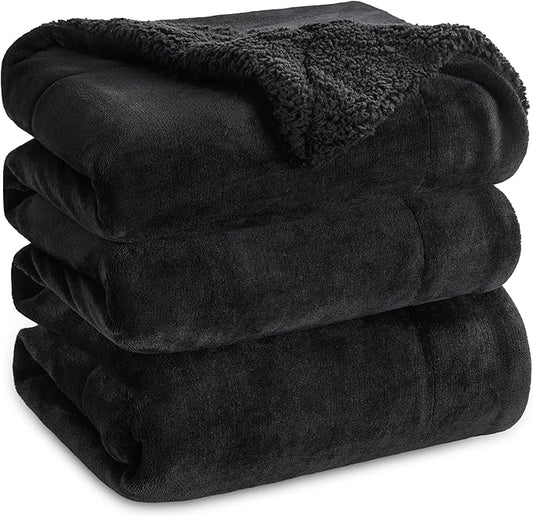 Bedsure GentleSoft Sherpa Fleece Blankets King Size for Bed, Non-Heated, Thick and Warm Throw for Women and Men, Soft Fuzzy Plush King Blanket for Winter, Black, 108x90 Inches