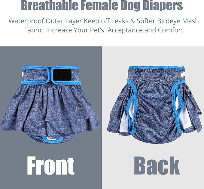 wegreeco Dog Diapers Female (3 Pack), Highly Absorbent Dog Diapers for Female Dogs in Heat, Incontinence, or Excitable Urination (Jeans, Small)