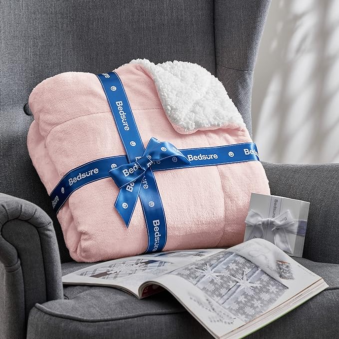 Bedsure GentleSoft Sherpa Fleece Throw Blanket for Couch, Non-Heated, Thick and Warm Throw Gifts for Women and Girls, Soft Fuzzy Plush Kids Blanket for Spring, Room Home Decor, Pink, 50x60 Inches