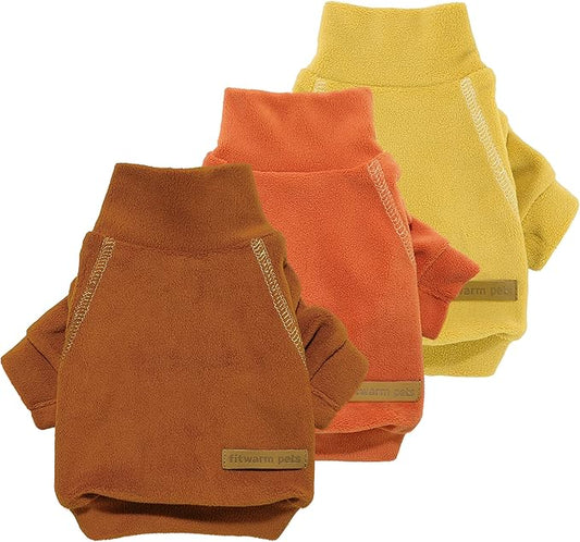 Fitwarm 3 Pack Classic Fleece Dog Sweater, Turtleneck Dog Sweatshirt, Winter Clothes for Small Dogs Boy Girl, Pet Pullover Jumper, Cat Apparel, Orange, Yellow, Coffee, XL