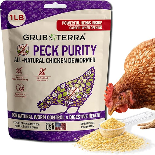 PeckPurity Natural Chicken Herbal Supplement Dewormer – Daily Gut Support with Diatomaceous Earth & Yucca Extract – for Hens, Chicks & Wild Birds – Plant-Based Digestive Health Blend – USA (1 LB)