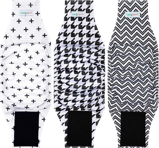 Langsprit Belly Bands for Dogs (Pack of 3) - High Absorbing Dog Wraps - Washable Reusable Male Dog Diapers