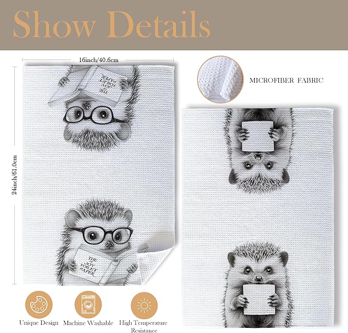 Funny Hedgehog Bathroom Hand Towels, Kids Bathroom Decor, Hedgehog Gifts for Women Men Hand Towels for Kids Bath Room Washroom, Animal Lovers Gifts, 16x24 Inch Set of 2