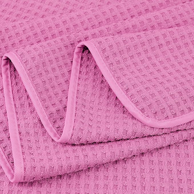 POLYTE Microfiber Oversize Quick Dry Lint Free Bath Towel, 60 x 30 in, Set of 2 (Pink, Waffle Weave)