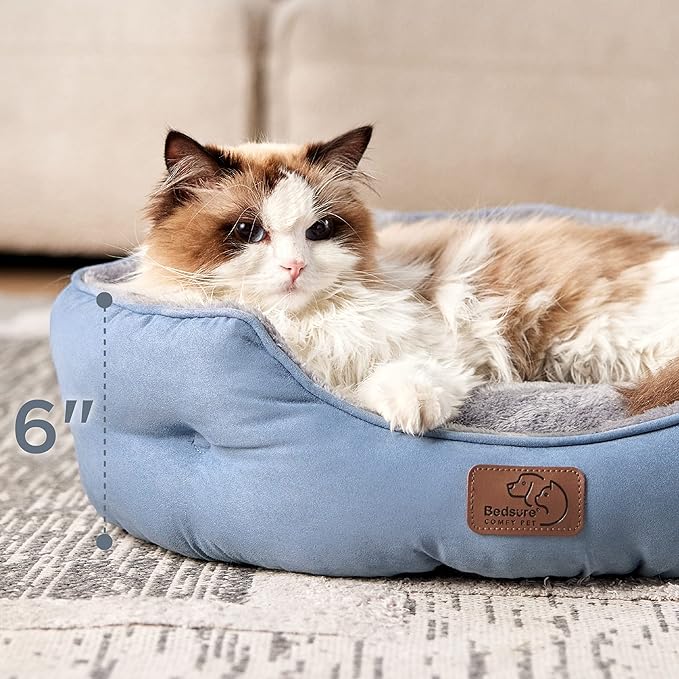 Bedsure Dog Beds for Small Dogs - Round Cat Beds for Indoor Cats, Washable Pet Bed for Puppy and Kitten with Slip-Resistant Bottom, 20 Inches, Frost Blue