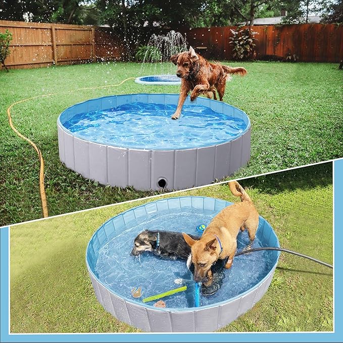 Yaheetech Foldable Hard Plastic Dog Pet Bath Swimming Pool Collapsible Dog Pet Pool Bathing Tub Pool for Pets Dogs & Cats Outdoor -55 x 11.8 inch, Grey