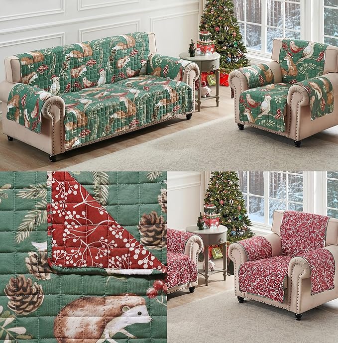Greenland Home Willow Reversible Slipcover - Furniture Protector - Sofa - Holiday