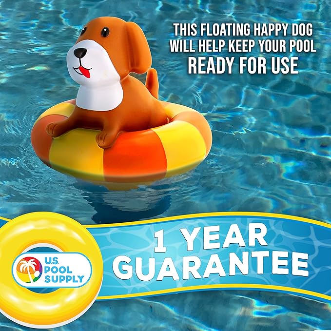U.S. Pool Supply Puppy Dog Floating Pool Chlorine Dispenser, Collapsible Base, Holds 3" Tablets - 7" Fun Cute Happy Pet Life Preserver Animal Float Floater Decoration, Adjustable Balanced Delivery
