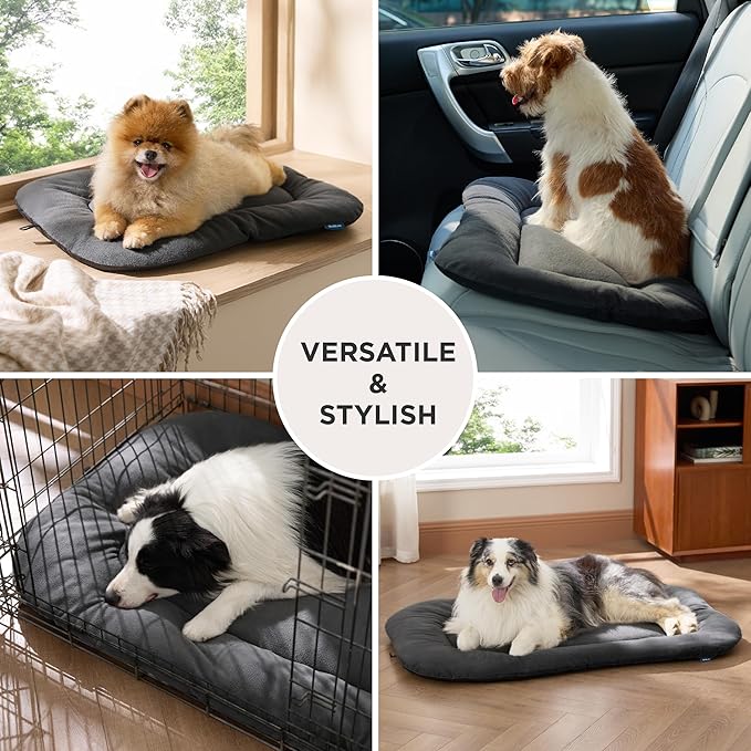 Bedsure Washable Dog Crate Pad for Medium Dogs, Anti-Slip Puppy Kennel Dog Bed for Crate - Ultra Soft Fleece Flat Thin Pet Mat (Not Chew Proof), Grey 29"x18"