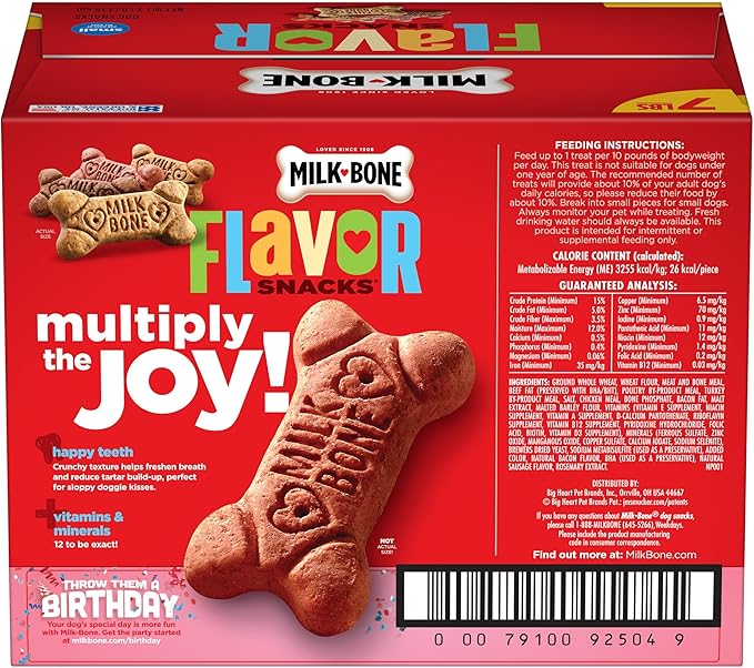 Milk-Bone Flavor Snacks Small Dog Biscuits, Flavored Crunchy Dog Treats, 7 Pound Box