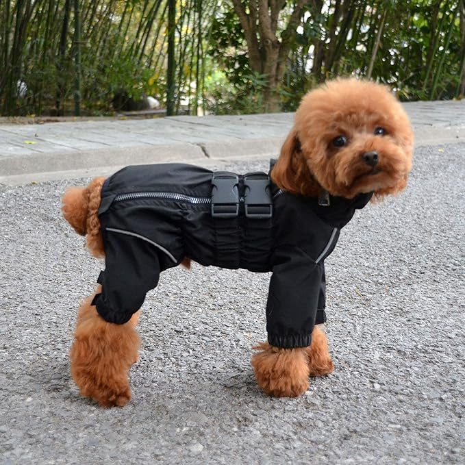 Lovelonglong Waterproof Dog Raincoat – 4-Leg Full Body Dog Rain Suit with Reflective Strips & Leash Opening, Outdoor Dog Jacket for Rainy Weather