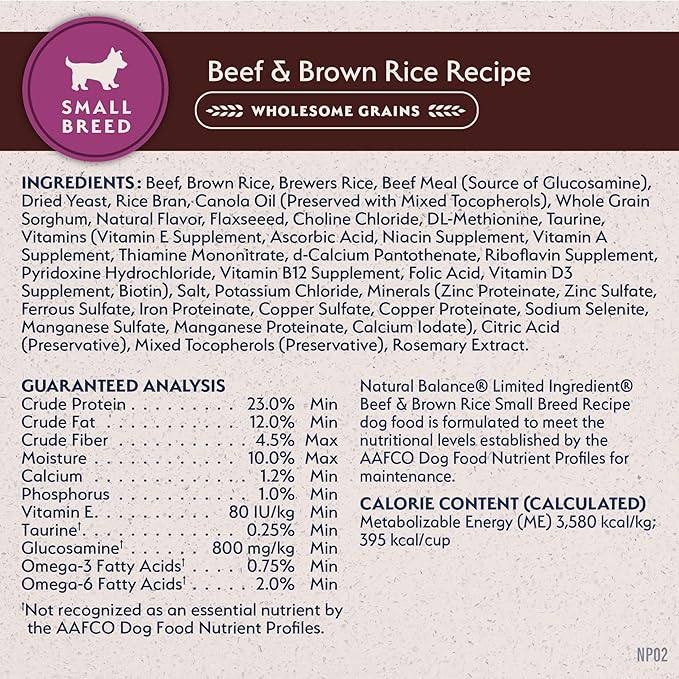 Natural Balance Limited Ingredient Small-Breed Adult Dry Dog Food with Healthy Grains, Beef & Brown Rice, 12 Pound (Pack of 1)