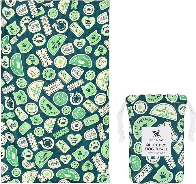 Dock & Bay Pet Towel - Super Absorbent & Quick Drying Dog Towels with Bag - 100% Recycled - Dog & Bay Club, Medium (90x50cm, 35x19)