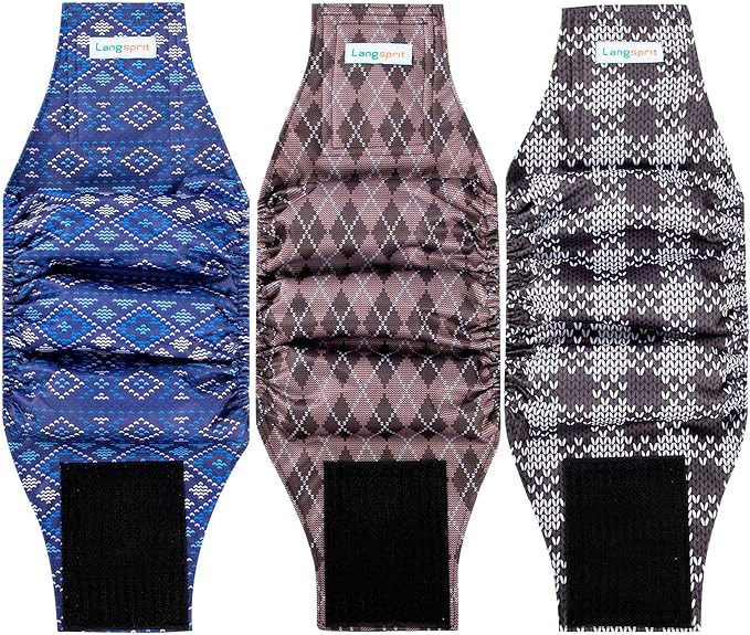 Langsprit Male Belly Bands for Dogs (Pack of 3) - Dog Diapers Male - High Absorbing Dog Wraps Washable - Reusable Small Doggy Doggie Puppy Dog Diapers Plaid-1 S