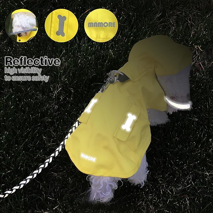 Waterproof Dog Raincoat, Adjustable Reflective Lightweight Pet Rain Clothes with Poncho Hood (Large, Yellow)