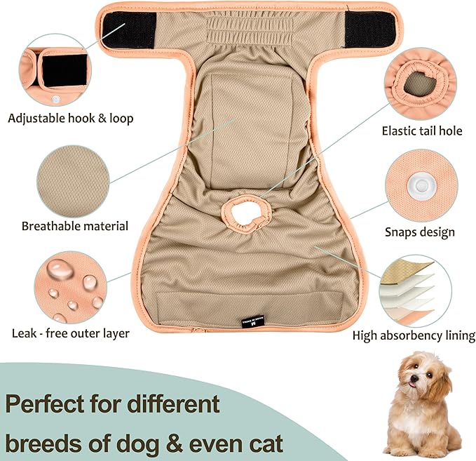 Female Dog Diapers 5Pcs - Premium Reusable Diapers for Doggie in Heat - Highly Absorbent Dog Diapers Female for Pet Incontinence with Adjustable Snaps,XL