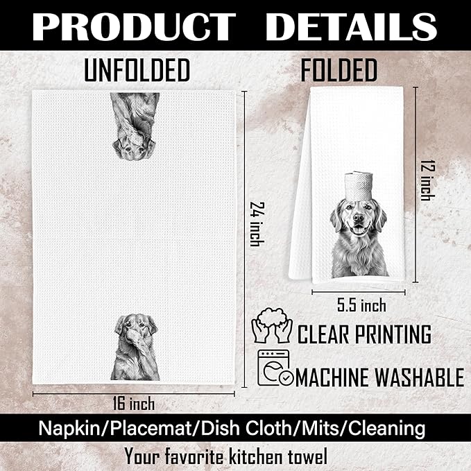 Funny Golden Retriever Bathroom Hand Towels, Golden Retriever Gifts, Dog Bathroom Decor, Funny Dog Hand Towels for Kids Bath Room Washroom Restroom Decor, 16x24 Inch Set of 2