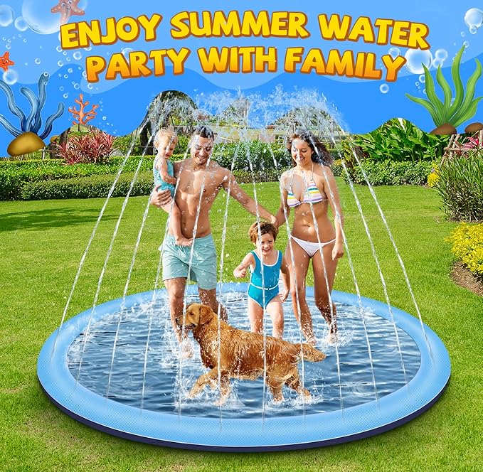 Splash Pad for Kids and Dogs, 87'' Extra Large Splash Pad for Toddlers 1-3 and Kids Ages 4-8, Non Slip Thicken Sprinkler Dog Pool Summer Outdoor Water Toys for Backyard