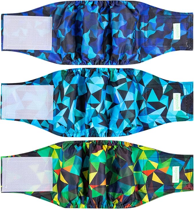 wegreeco Washable Male Dog Belly Band (Stylish Pattern)- Pack of 3 - Male Dog Belly Wrap, Dog Diapers Male (Abstract Geometrical Blue, Small)