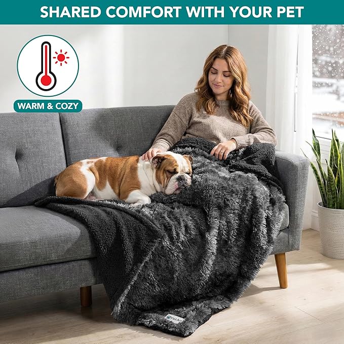 PetAmi Waterproof Dog Blanket for Small Medium Dogs, Calming Fleece Cat Blanket, Couch Protector Washable Sherpa Faux Fur Pet Throw for Puppy, Soft Reversible 29x40 Tie-Dye Black