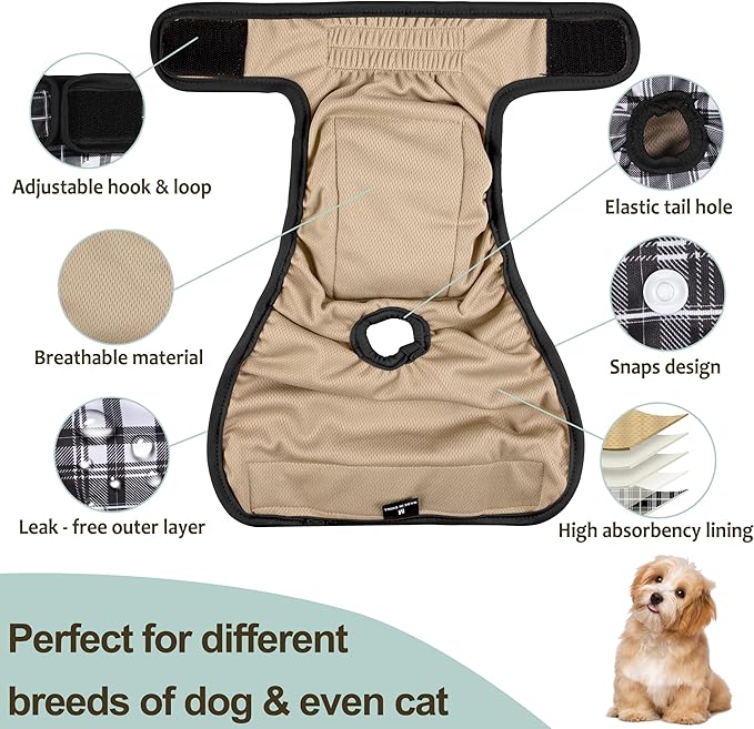 Female Dog Diapers - Premium Reusable Diapers for Doggie in Heat - for Pet Incontinence with Adjustable Snaps Black, XXL