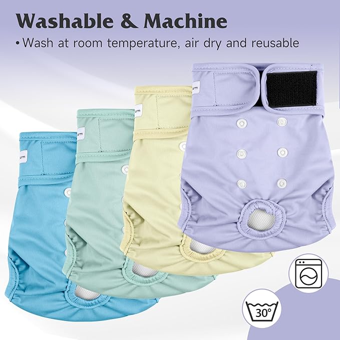 4 Pack Reusable Female Dog Diaper, Highly Absorbent Doggie Diapers for Female Dogs, Dog Diaper Medium, Yellow