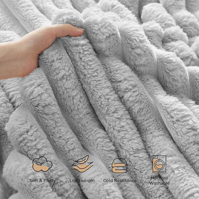 Bedsure Throw Blanket for Couch - 350GSM Super GentleSoft Fuzzy Fluffy Cozy Fleece Blankets for Women, Cute Small Plush Throws for Girls, Light Grey, 50x60 Inches, Wider Striped Design