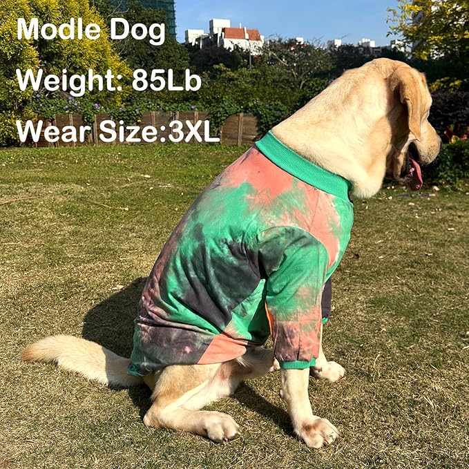 Dog Cotton Green Orange Tie Dye T-Shirts Soft and Stretchy Breathable Pet Shirt Pajamas Pets Clothes for Large Dogs (GreenOrange, XXL)
