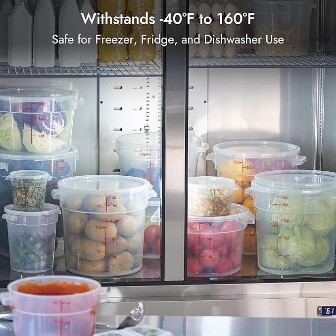 CURTA 8 Quart Translucent Round Food Storage Container with Lid, Pack of 4 – NSF Listed, BPA-Free, Commercial-Grade Polypropylene, Freezer & Dishwasher Safe, Non-Stick, Easy-Read Graduations