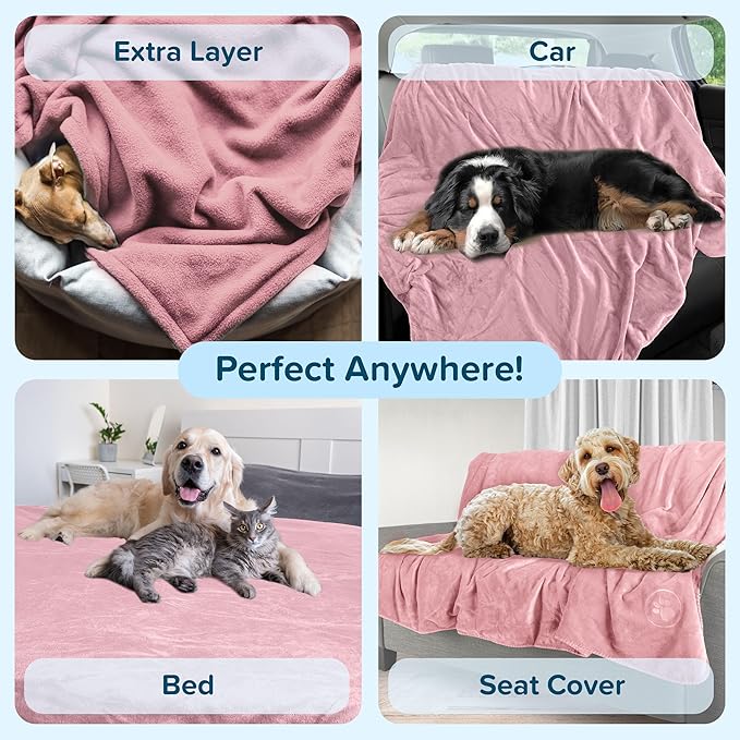 PETMAKER Dog Blanket - 60x80in Reversible Sherpa Blanket - Throw Blankets for Bed, Couch, Crate, or Car - Machine Washable Puppy Essentials (Pink)