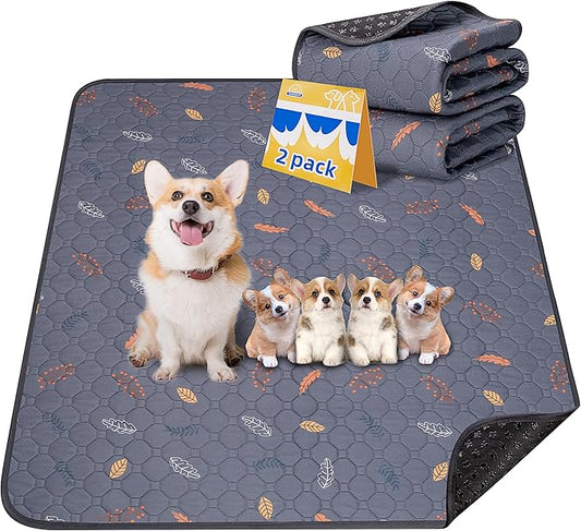 Sunheir Washable Pee Pads for Dogs 2-Pack Reusable Puppy Pads Pet Training Pads, Waterproof Dog Pee Pads for Crate, Whelping Pad, Non-Slip Protects Against Urine Leakage (Leaves - Deep Grey, 31x36)