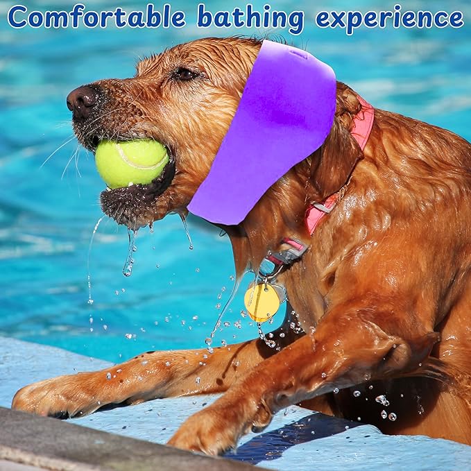 2pcs Dog Ear Covers for Swimming, Ear Protection for Dogs Bathing, Dog Bath Supplies, Ears Wrap for Dogs, Waterproof Ears Covers Swimming Cap, Adjustable Shower Cap, Puppy Swim Cap (Purple, Pink, M)