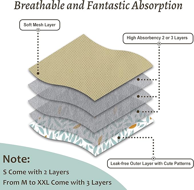 Washable Female Dog Diapers - Premium Reusable Diapers for Doggie in Heat - Highly Absorbent Dog Diapers Female for Pet Incontinence with Adjustable Snaps (Leaves, XL)