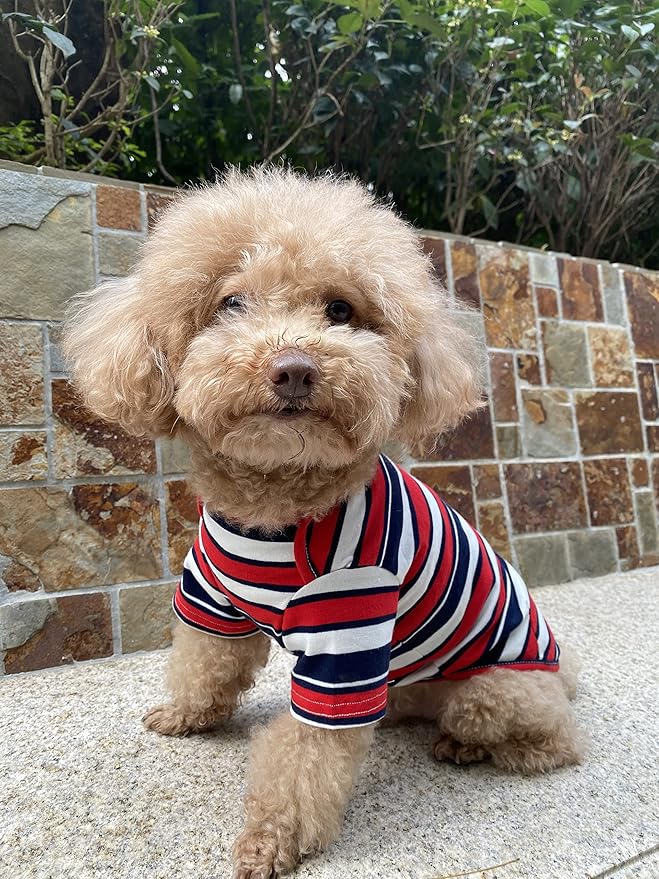 Dog Shirts Cotton Striped T-Shirt, Summer Pet Clothes for Small Dogs, 2-Pack Soft Puppy Apparel Cat Tee, Breathable Stretchy, Red Yellow XS