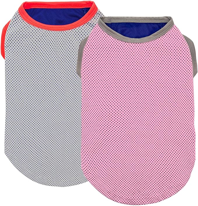 KYEESE 2Pack Dog Cooling Shirt, Breathable Dog Shirt for Small Dogs, Sun Protection Dogs Cooling Vest Tank Top, Lightweight Soft Sleeveless Summer Pet Clothes, Pink+Grey, M