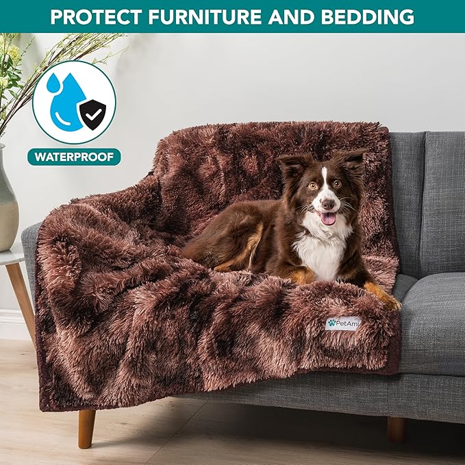 PetAmi Waterproof Dog Blanket for Large Dog, Calming Pet Blanket Bed Couch Cover Protector, Washable Sherpa Faux Fur Throw for Sofa Furniture Protection, Soft Fluffy 60x80 Tie-Dye Brown