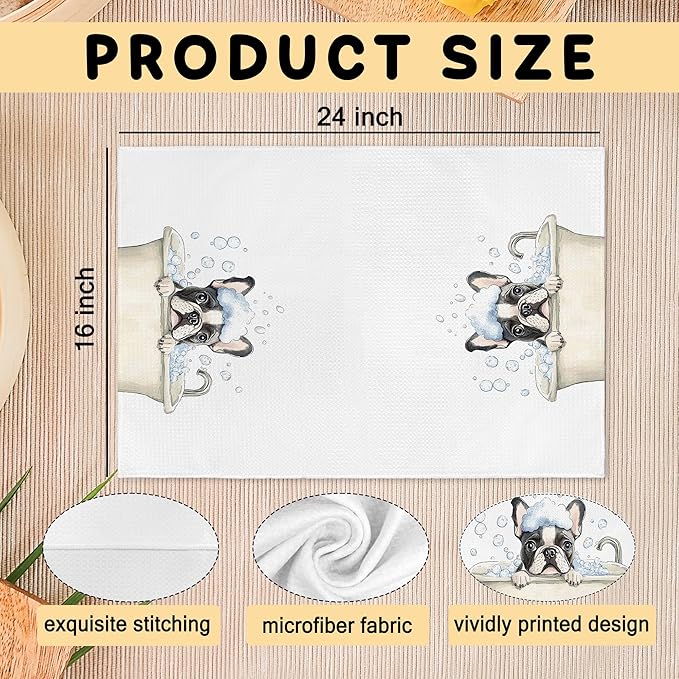 Funny French Bulldog Gifts Hand Towels for Bathroom, Frenchie Dog Gifts Dish Tea Towels, French Bulldog Dog in Bathtub Hand Towel for Toilet Kitchen Restroom Decor, 16x24 Inch