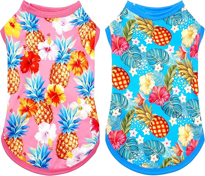 2PCS/Pack Hawaiian Dog Shirts for Medium Dogs Spring Summer Sleeveless Tee Vest Tank Top Soft Light Weight Pink Blue Pineapples Clothes M