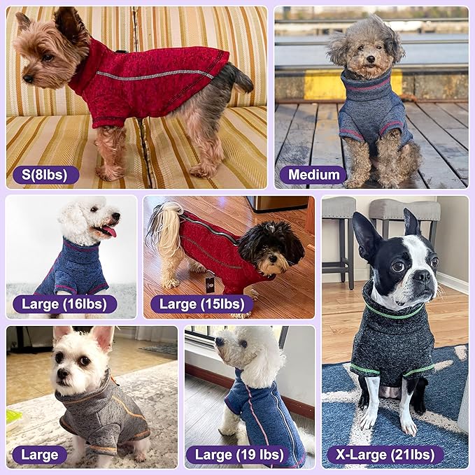 cyeollo Dog Coat Fleece Jacket Zipper up Sweater Reflective Jackets with D Ring Warm Clothes Cozy Jackets for Small Dogs